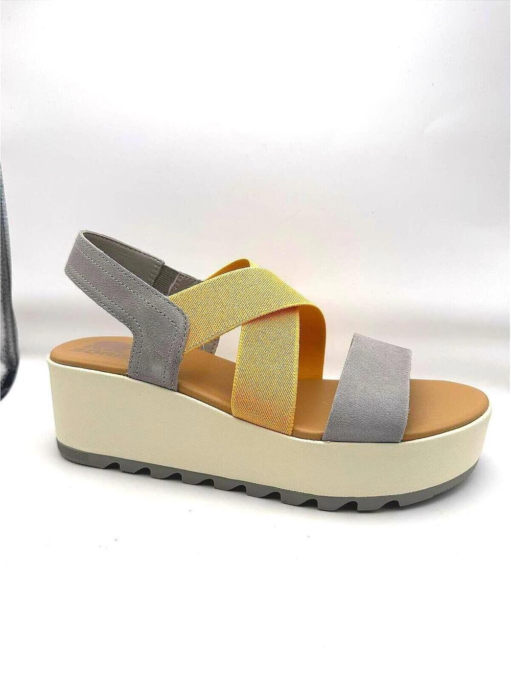 Sorel Cameron Flatform Slingback Sandals Women's 8.5 Chrome Grey Chalk